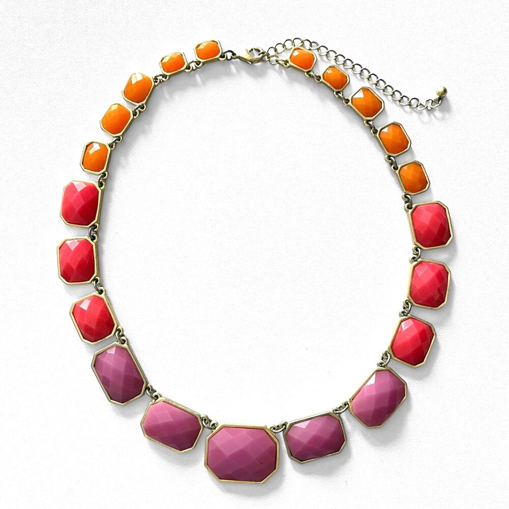 Colorful Rhinestone Statement Necklace Gold Tone Chunky Faceted Imitation Stone